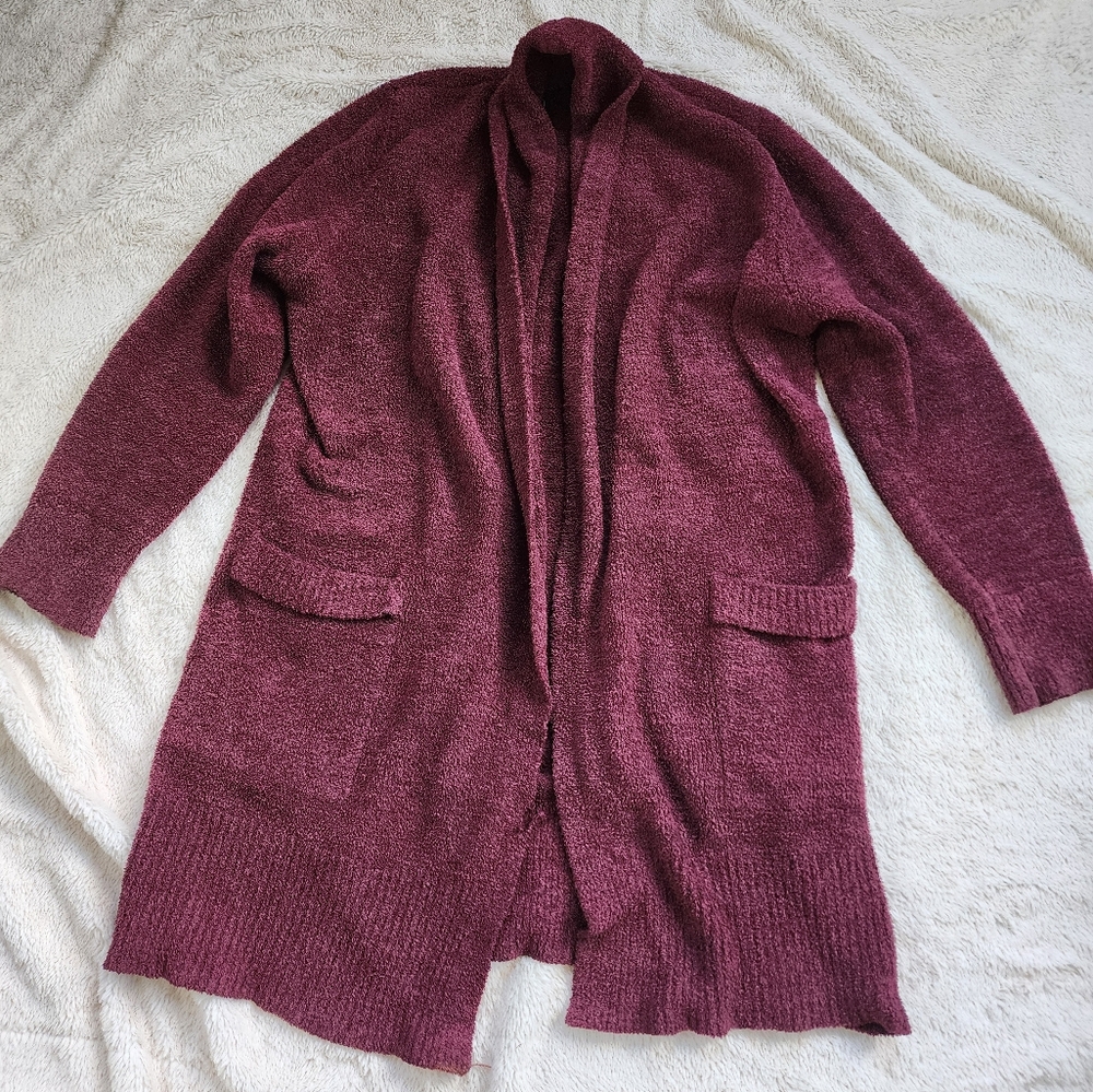 Women's Burgundy Open Front Cardigan